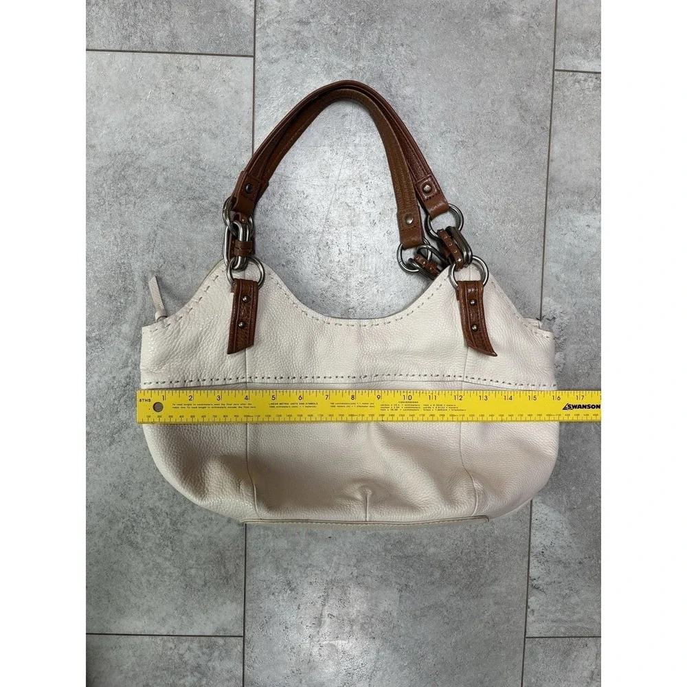 The Sak Cream Leather Shoulder Bag Purse Brown Leather Accents Boho Hobo Bag